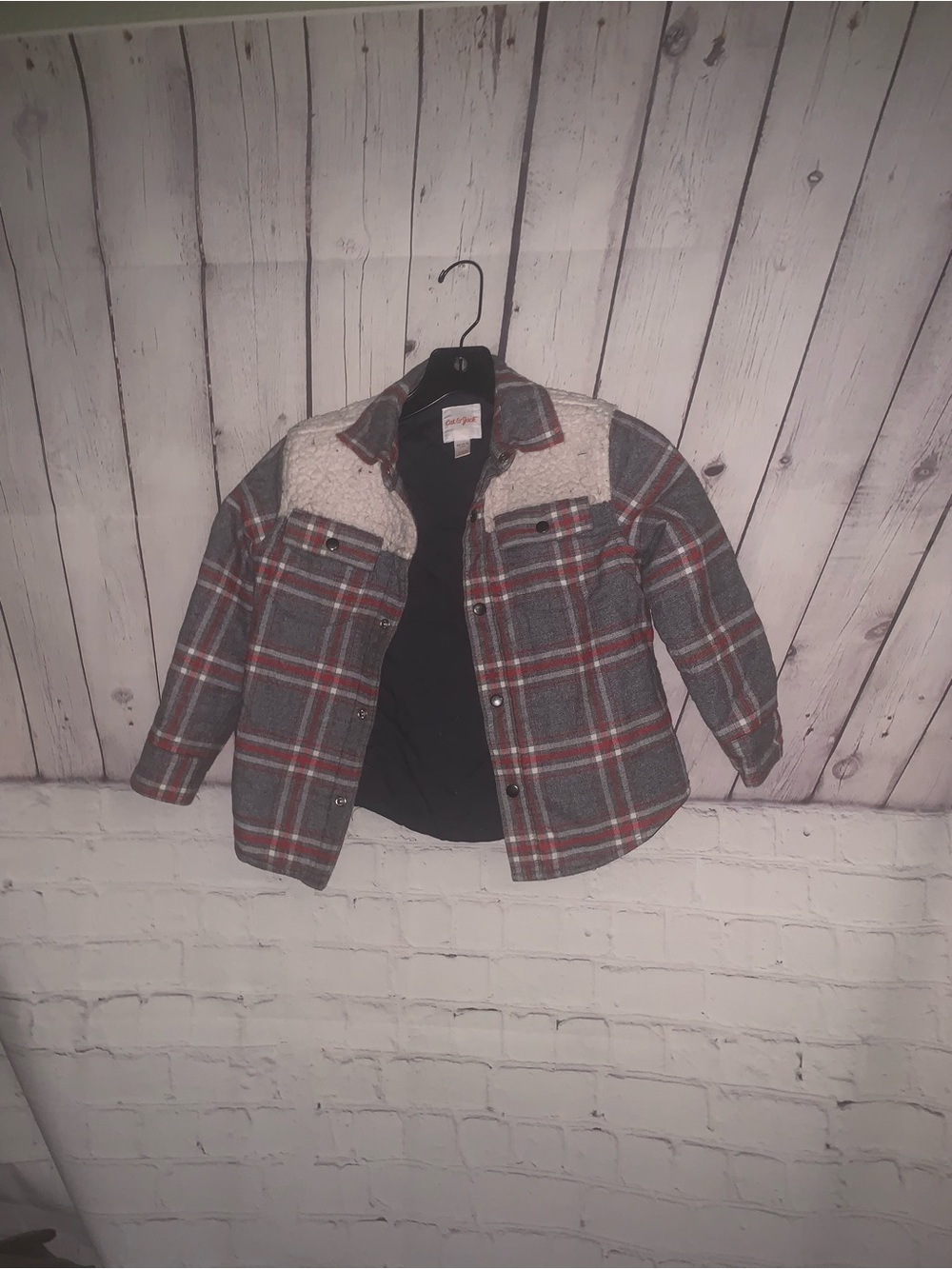 Cat & Jack Quilted Plaid Jacket in Gray, Red & Cream